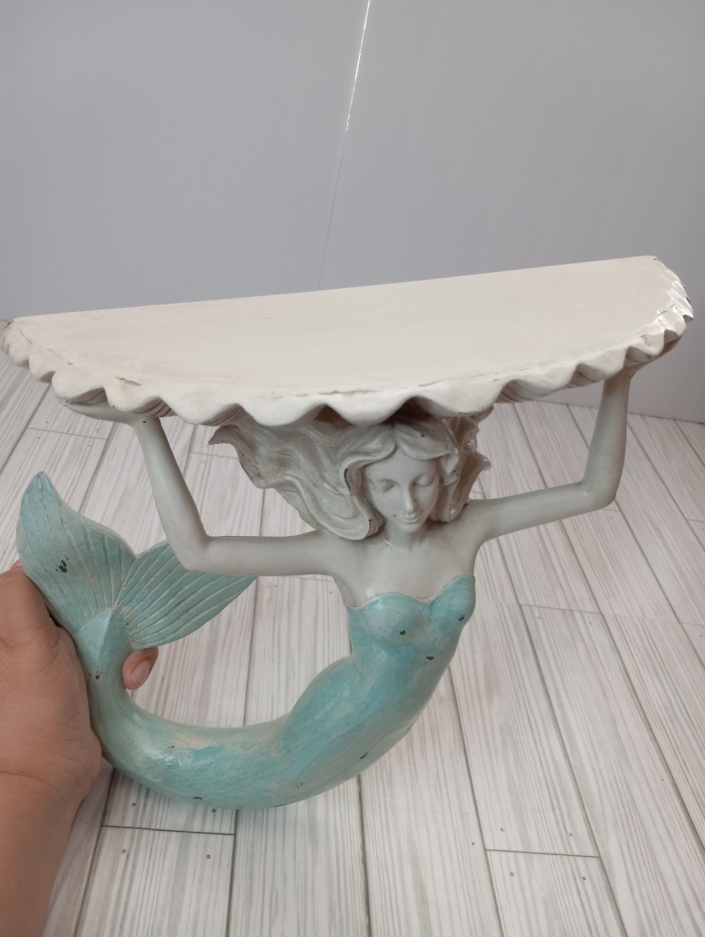 Nautical Mermaid Holding Clam Shell Wall Display Shelf Decor - Picture 2 of 7